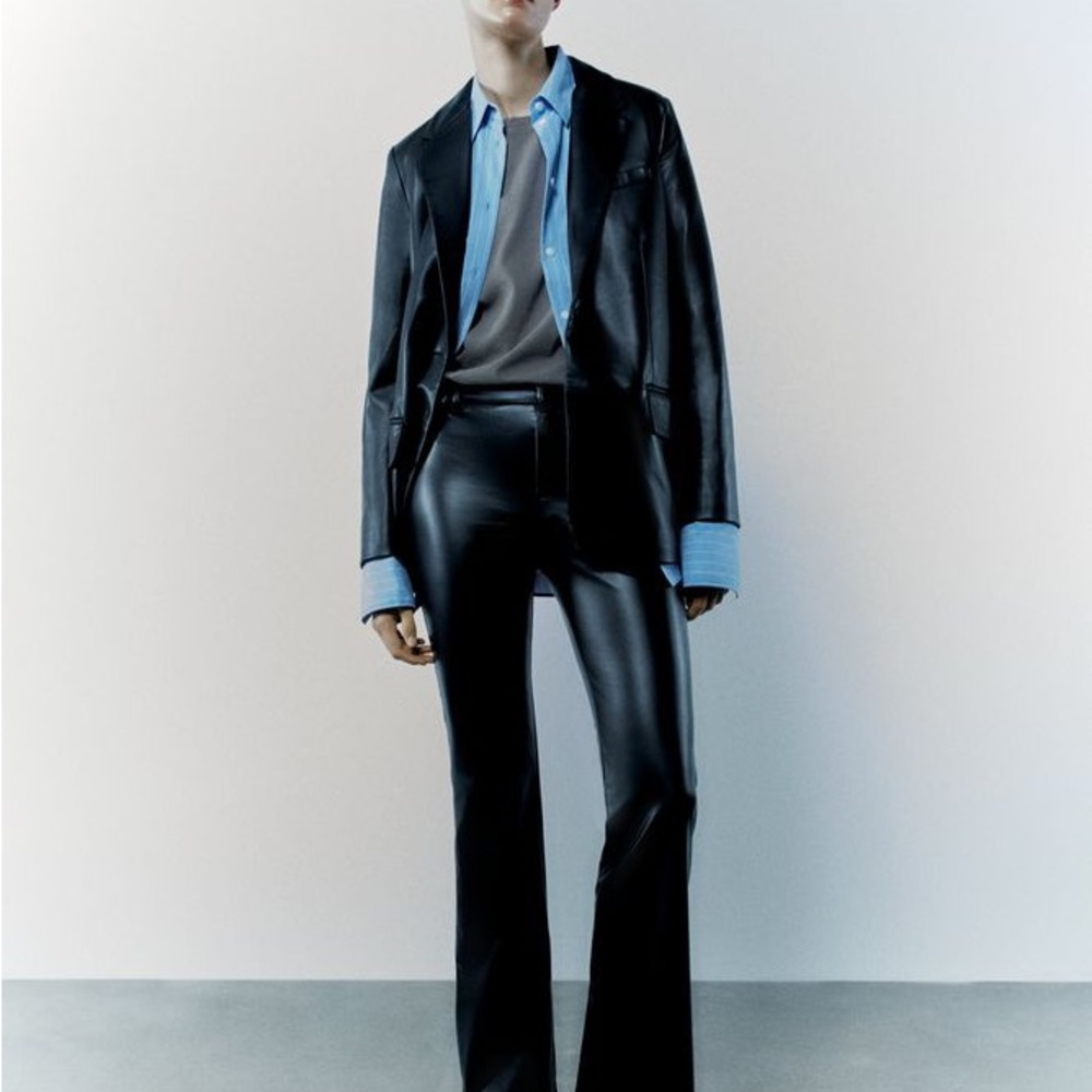 ZARA Black Faux Leather Flared Pants